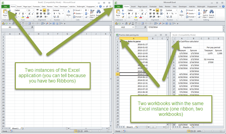 Instances vs. Separate Application Windows in Excel